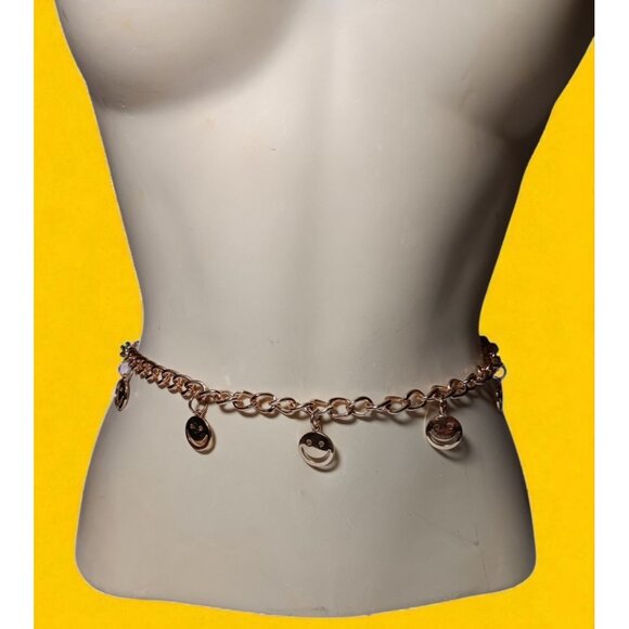 Belt Gold Tone Happy Face Charms Chain Waist Jewelry 36\